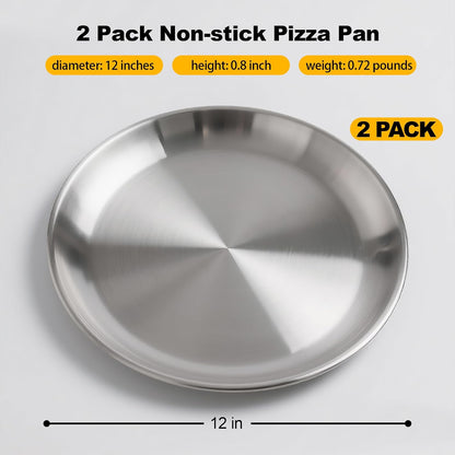 12 Inch Pizza Pan Set of 2, Pizza Pan for Oven Pizza Steel Pie Plate, Nonstick Stainless Steel Baking Pan for Cookie Serving Tray Round Pizza Pans