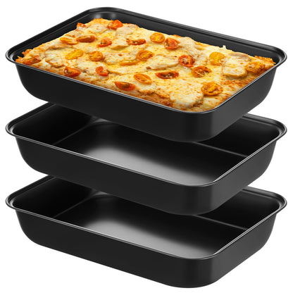 3 Pcs Detroit Style Pizza Pan, 9.5 x 9.5 x 2.56 Inch, Black