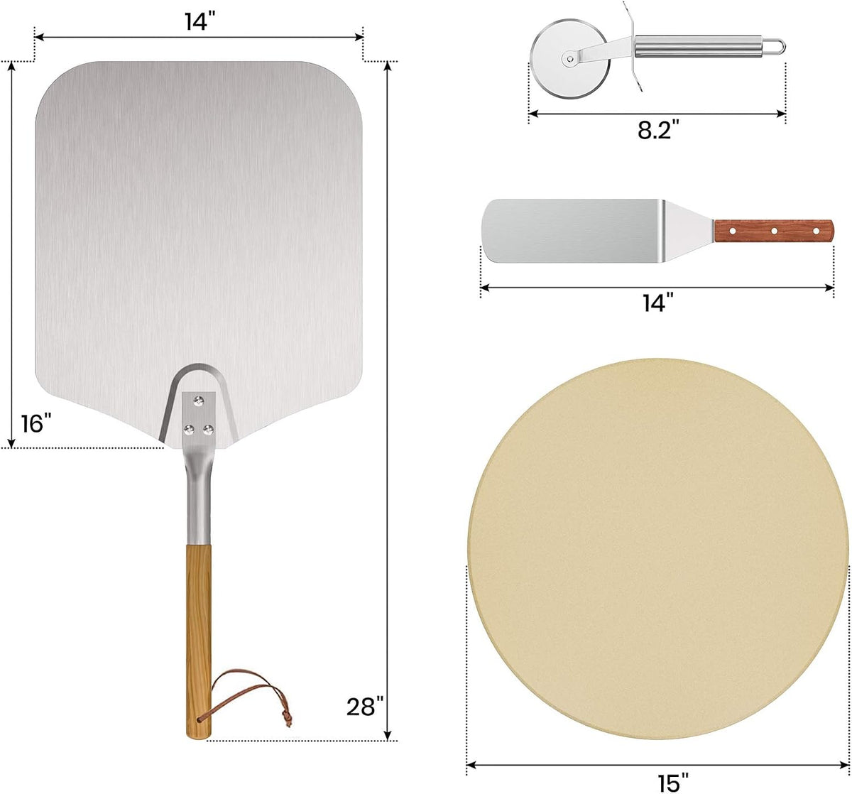 Onlyfire 4 pcs Pizza Stone & Peel Set, Pizza Making Kit for Oven Grill BBQ