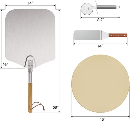 Onlyfire 4 pcs Pizza Stone & Peel Set, Pizza Making Kit for Oven Grill BBQ