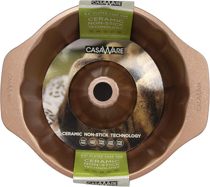 casaWare Fluted Cake Pan 9.5-inch (10-Cup) Ceramic Coated NonStick (Blue Granite)