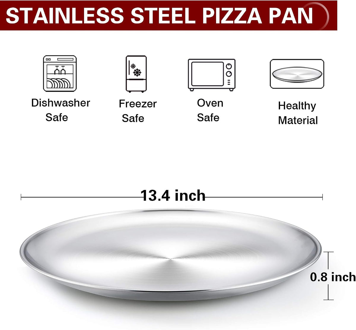 TeamFar Pizza Pan, 13.4 inch Stainless Steel Large Pizza Pan Tray