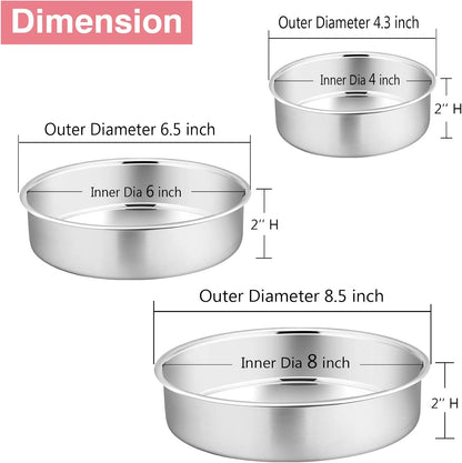 P&P CHEF Cake Pan Set of 3, 4" + 6" + 8" Round Baking Layer Cake Pan Tin