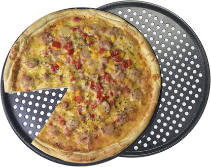 Monfish 14 inch Pizza Pan with holes 2 pack perforated huge Pizza Tray Carbon Steel Crisper Pan Non stick Pizza pan for oven