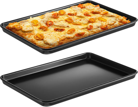 2 Pcs Rectangle Pizza Pan Carbon Steel Nonstick, Black, Black, 17 Inch