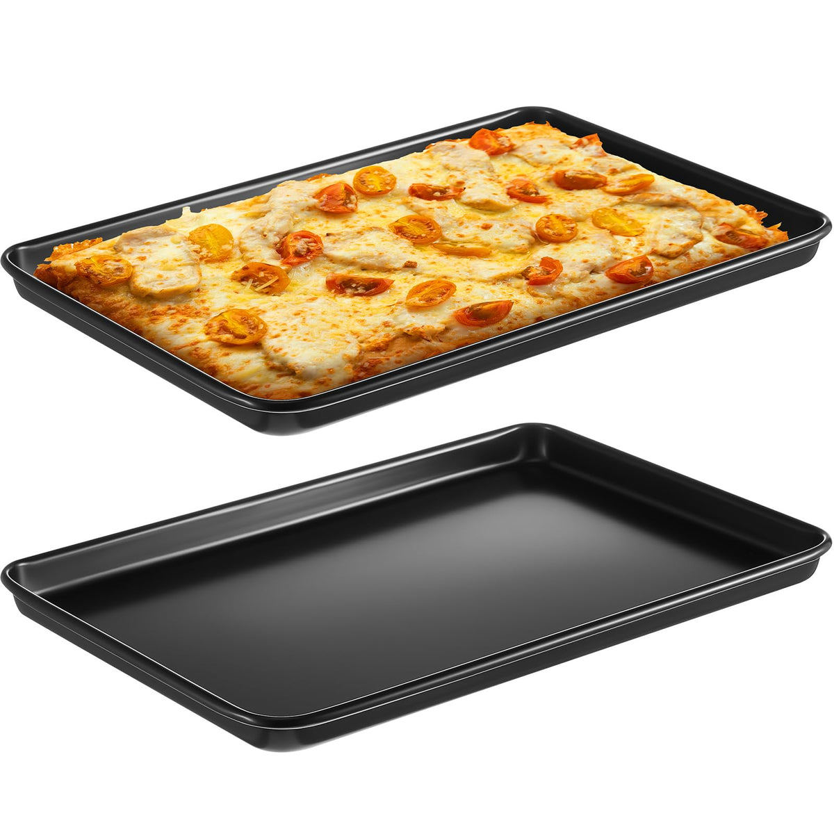 2 Pcs Rectangle Pizza Pan Carbon Steel Nonstick, Black, Black, 17 Inch