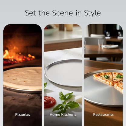 Restaurantware Met Lux 14 Inch Commercial Pizza Pan 1 Coupe Style Pizza Cooking Tray - Heavy-Duty 18-Gauge Aluminum Round Baking Tray Oven-Baking For Pizzas & More