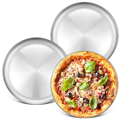 Deedro Stainless Steel Pizza Pan 13½ Inch, Round Pizza Oven Tray, 2 Pack