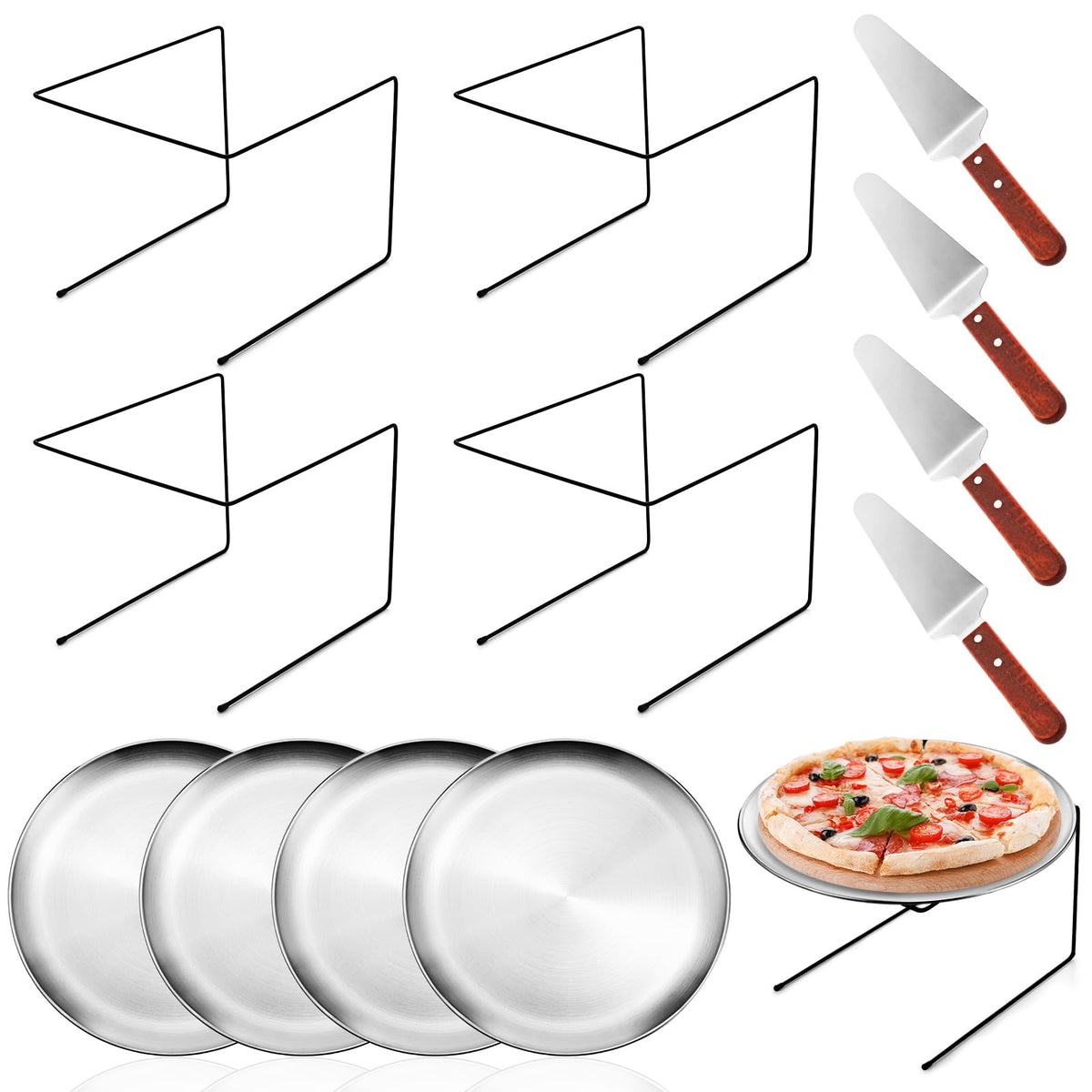 12 Pcs Pizza Pan Riser Stands Tray Set,Silver,Round