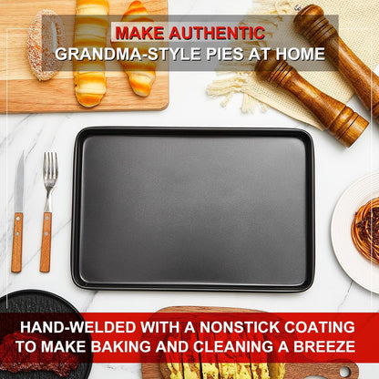 2 Pcs Rectangle Pizza Pan Carbon Steel Nonstick, Black, Black, 17 Inch