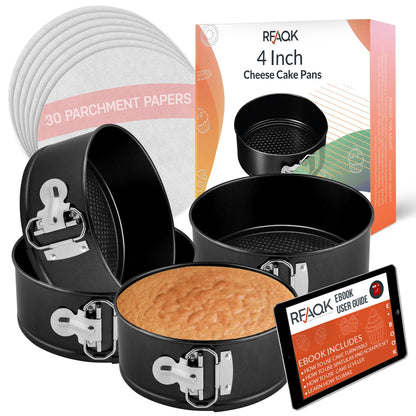 RFAQK 9 Inch Springform Pan Nonstick Leakproof - Spring Form Pan for Cheesecake with Removable Bottom, Include Spatula & 50pcs Parchment Paper, Recipe E-Book - Ideal for Baking Cakes, Pizzas, & More!