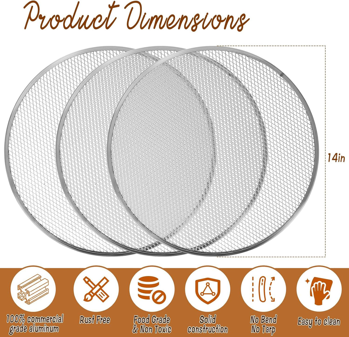 3 Pcs Pizza Screen, 14 Inch Pizza Pan for Oven, Nonstick Pizza Tray for Oven, Dishwasher Safe(3 PCS 14 inch)