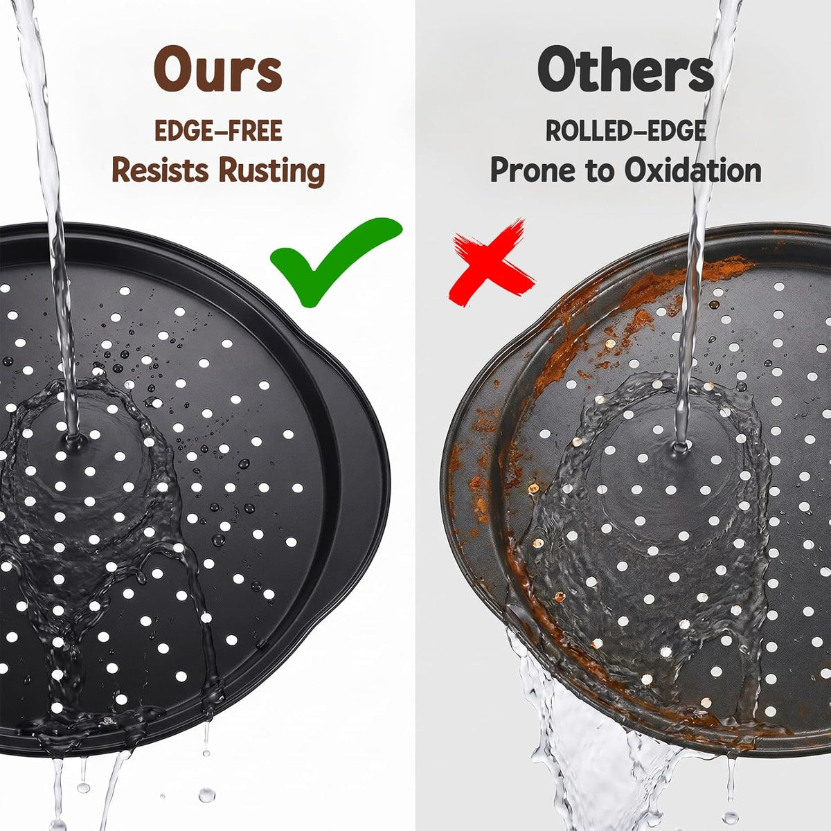 Kifmurase 2 Pack Pizza Pan for Oven, 13 Inch Round Pizza Pans with Holes, Non-Stick Carbon Steel Pizza Baking Pan with Silicone Handle, Perforated Pizza Pan with Pizza Cutter, Oven & Dishwasher Safe