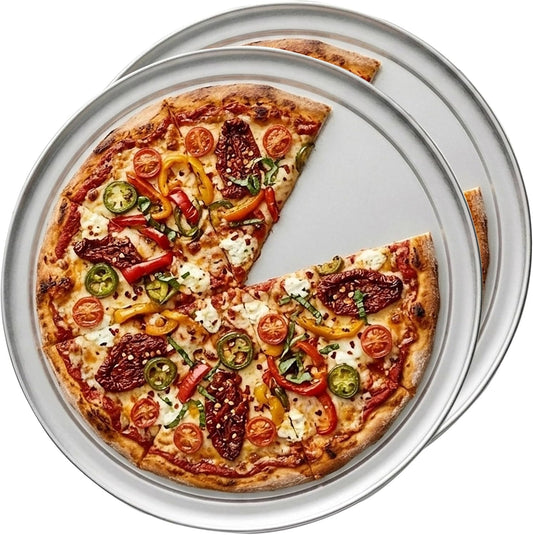 18 Inch Aluminum Pizza Pan with Wide Rim – Heavy Duty 18 Gauge Restaurant Grade Pizza Tray for Baking, Serving & Commercial Kitchens, Oven Safe Round Pizza Pan (Pack of 2)