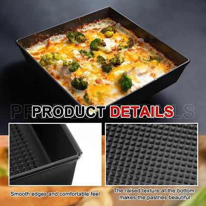 3 Pcs Detroit Style Pizza Pan, 9.5 x 9.5 x 2.56 Inch, Black