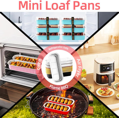 120 Pcs Mixed Color Mini Loaf Pans with Lids and Spoons, 6.8oz Aluminum Foil Baking Pans Versatile for Mini Cake Tins/Loaf Cakes Sturdy Mini Pans with Lids for Baking (120, mixed)