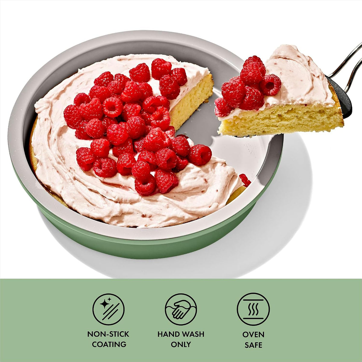 OXO Good Grips Non-Stick Pro Ceramic Coated Metal Bakeware Cake Pan — 9 in Round — Basil, Round Baking Pan for Layered Cakes