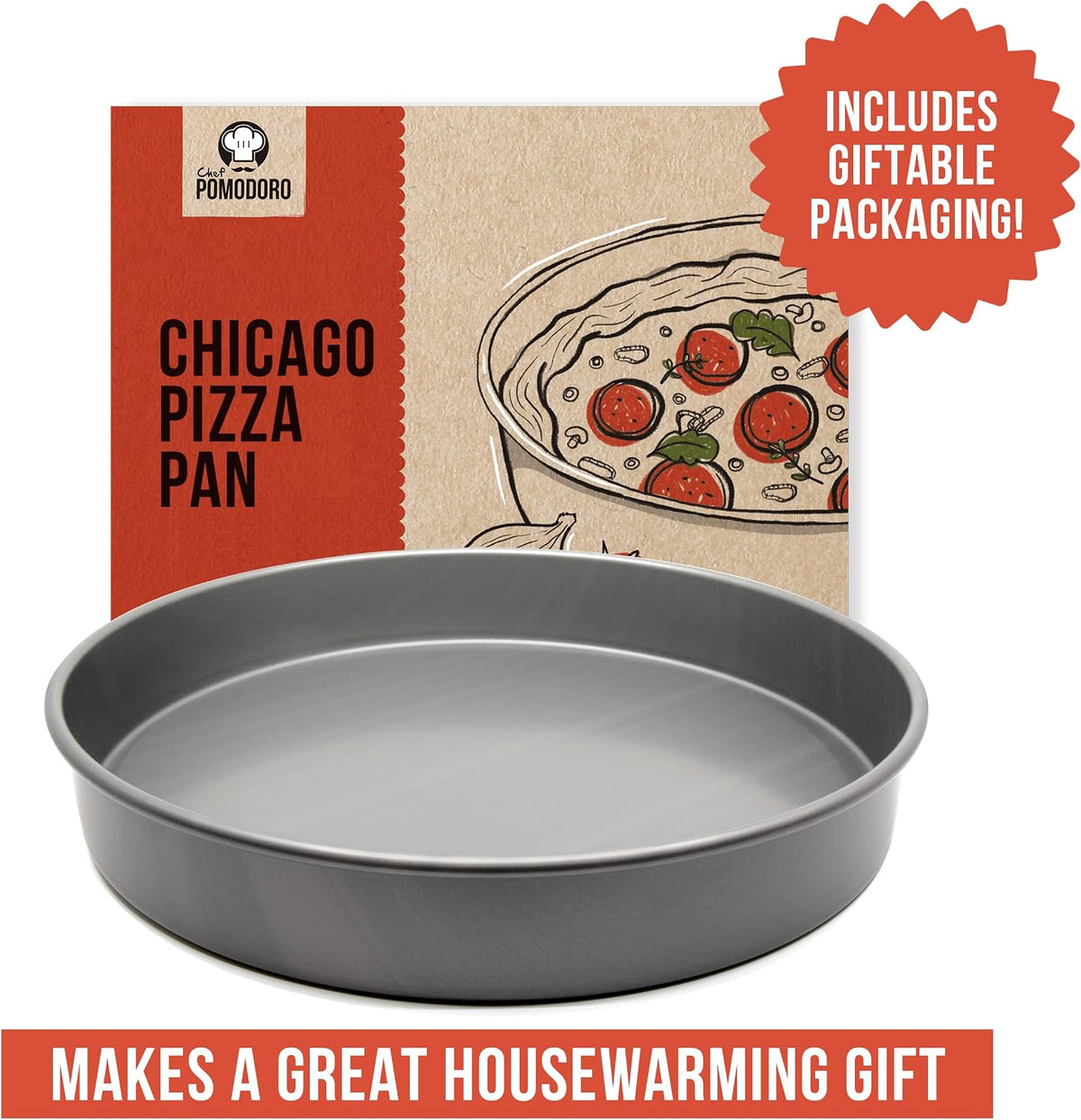 Chef Pomodoro Chicago Deep Dish Pizza Pan, 12 Inch Hard Anodized Aluminum