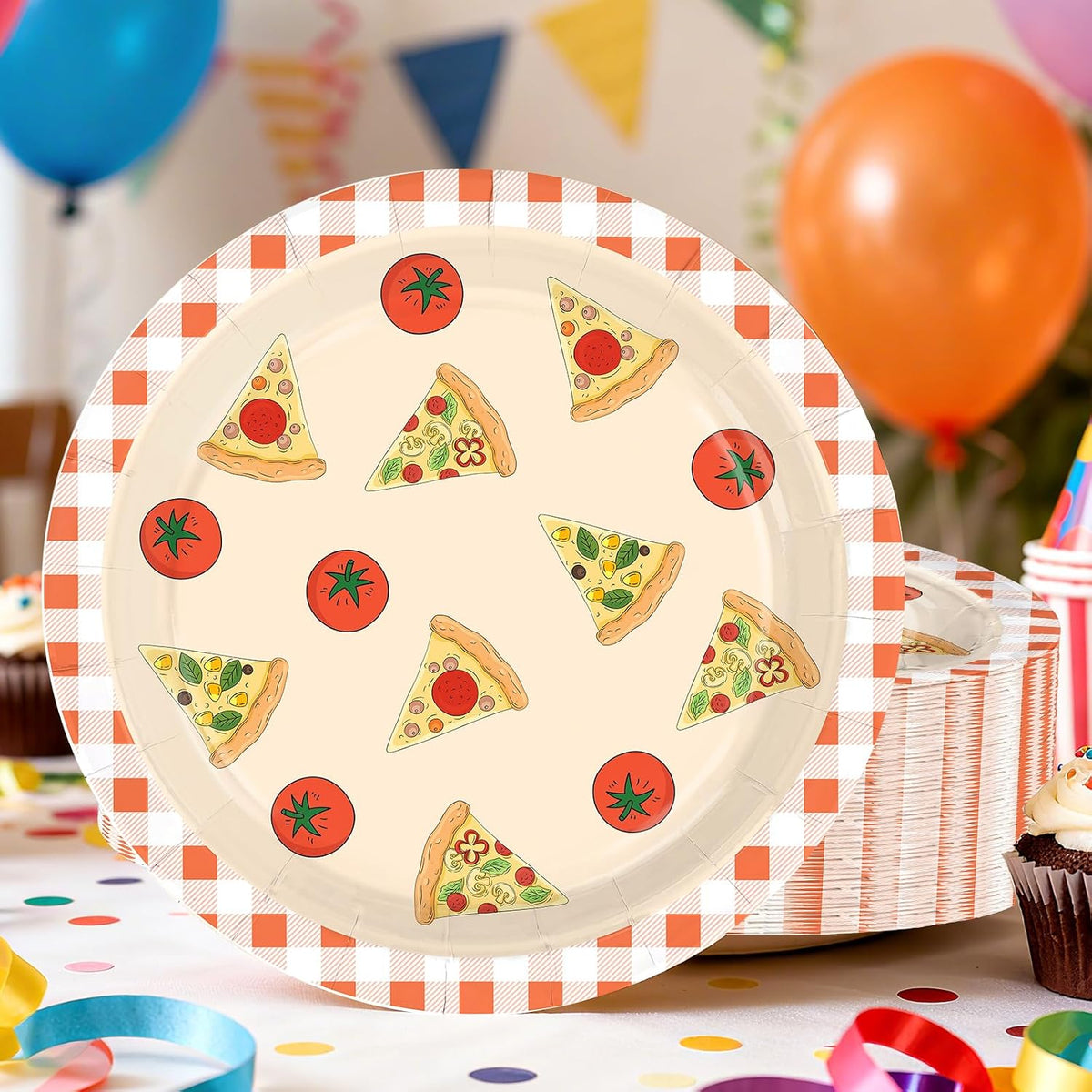 50Pcs Pizza Paper Plates 9" Pizza Birthday Heavy Duty Paper Plates