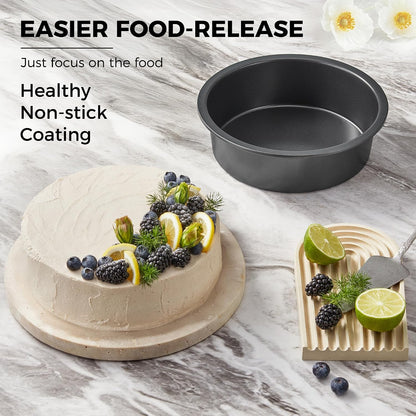 HONGBAKE Round Cake Pan Set for Baking, 8 Inch, Nonstick Deeper Circle Cake Pans with Wider Grips, 2 Pieces Layer Cake Tin, Cheesecake Mold, Huty Duty, Dishwasher Safe - Grey