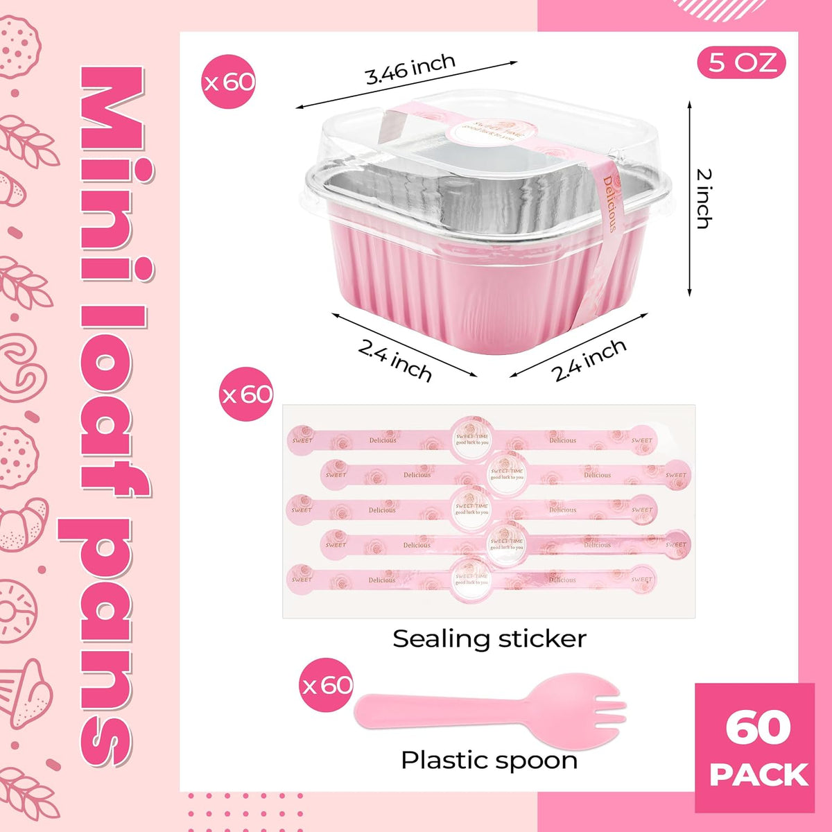 Halloween Mini Cake Pans with Lids, Pink 60 Pack for Bake Sales