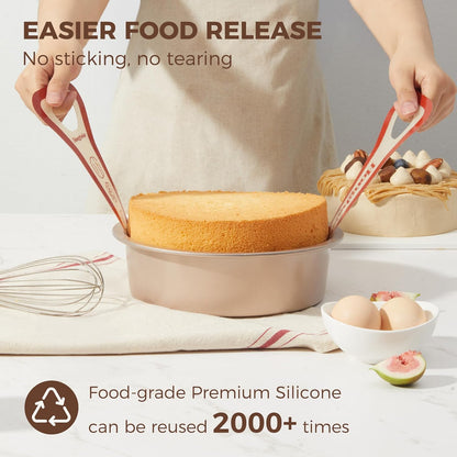 HONGBAKE 8 Inch Round Cake Pan Set for Baking with 2 Pcs Silicone Baking Sling Mats, Nonstick Circle Cake Pans Set of 2, 2.5" Deeper Layer Cake Tin for Oven, Cheesecake Mold, Huty Duty, Gold