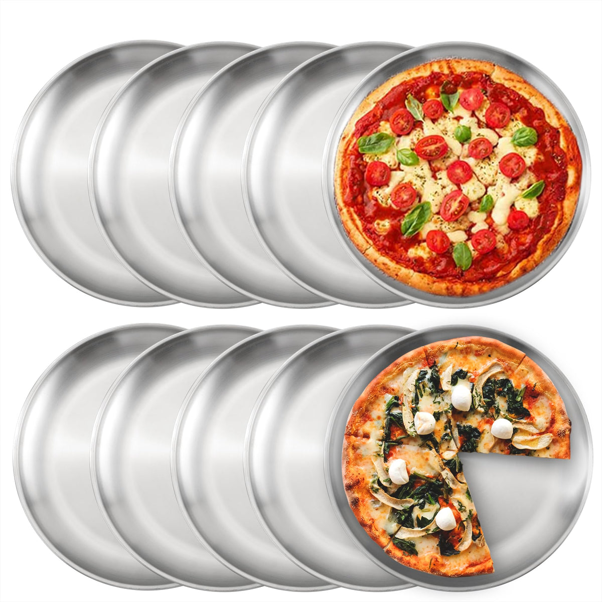 10 Pack 12 inch Stainless Steel Pizza Pan, Non Stick