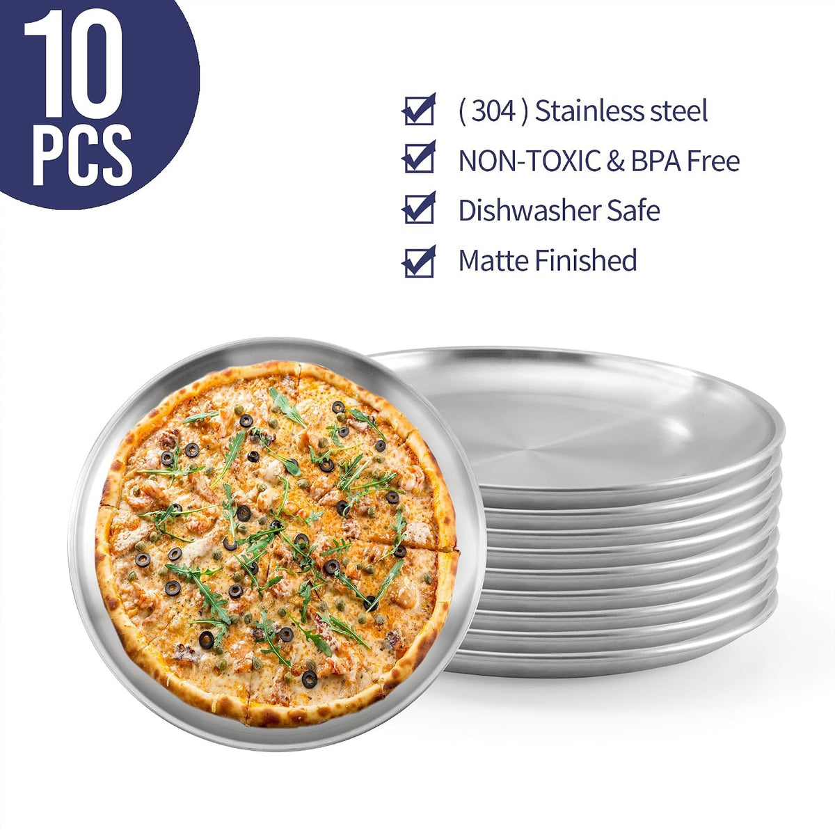 10 Pack 12 inch Stainless Steel Pizza Pan, Non Stick