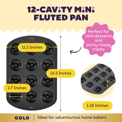 Wilton Gold Non-Stick Mini Fluted Tube Pan, Made Without PFAS, 12-Cavity