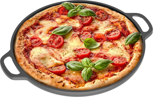 Chef Pomodoro Cast Iron Pizza Pan, 12 Inch, Pre-Seasoned Non-Stick Skillet