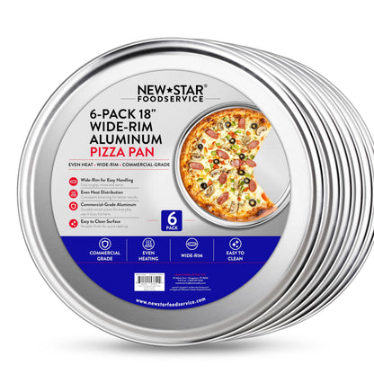 New Star Foodservice Restaurant-Grade Aluminum Pizza Pan/Tray with Wide Rim, 16 Inch, Pack of 6