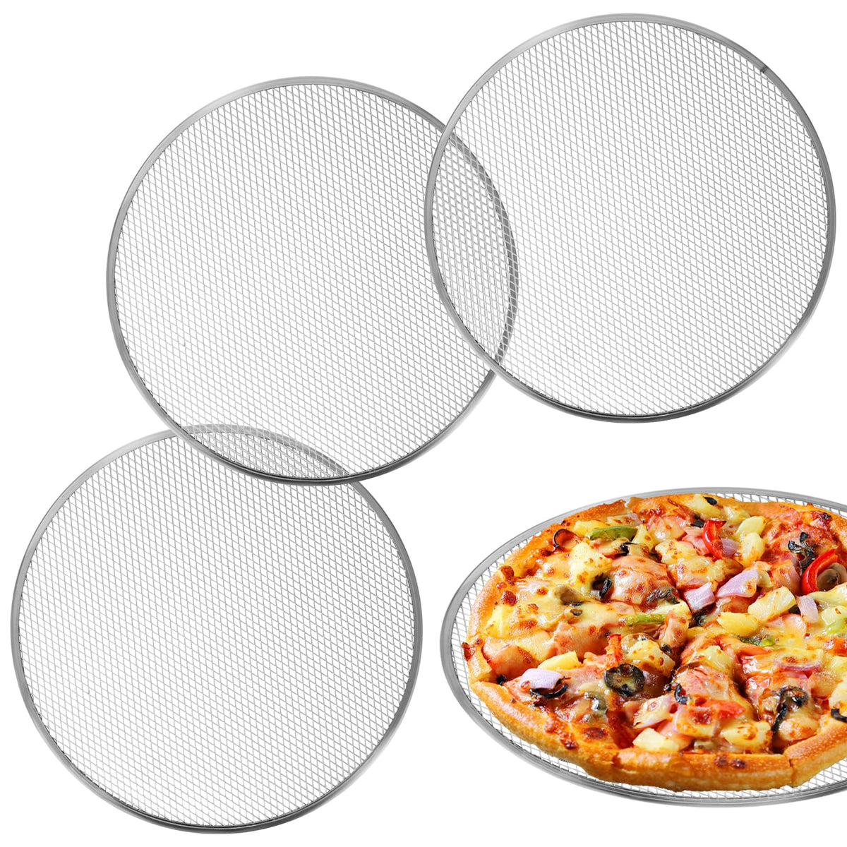 3 Pcs Pizza Screen, 14 Inch Pizza Pan for Oven, Nonstick Pizza Tray for Oven, Dishwasher Safe(3 PCS 14 inch)