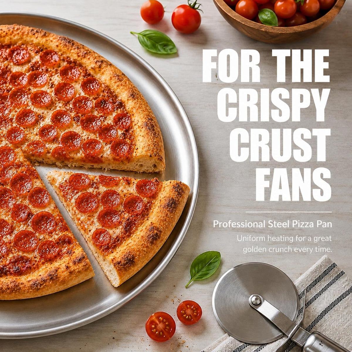 P&P CHEF 15.75 In Stainless Steel Pizza Pan, Set of 2, For Baking & Serving