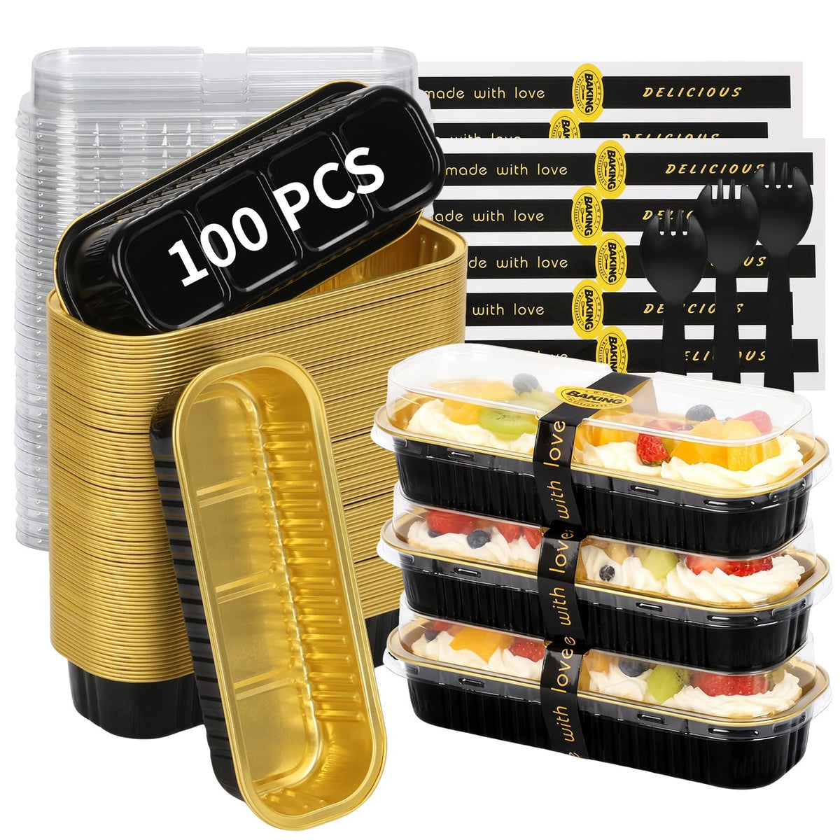 120 Pcs Mixed Color Mini Loaf Pans with Lids and Spoons, 6.8oz Aluminum Foil Baking Pans Versatile for Mini Cake Tins/Loaf Cakes Sturdy Mini Pans with Lids for Baking (120, mixed)