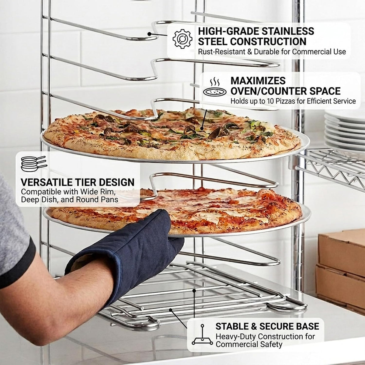 18 Inch Aluminum Pizza Pan with Wide Rim – Heavy Duty 18 Gauge Restaurant Grade Pizza Tray for Baking, Serving & Commercial Kitchens, Oven Safe Round Pizza Pan (Pack of 2)