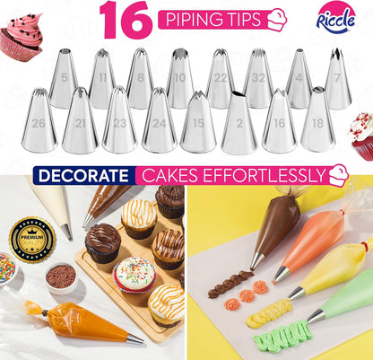 Riccle 148PCs Cake Pan Set for Baking, 3 Non-Stick Springform Pan Set (4, 7, 9 Inches), Cake Decorating Kit, Piping Bags and Tips Set, Cake Leveler, Multi-functional Leak-Proof CheeseCake Pan (148)