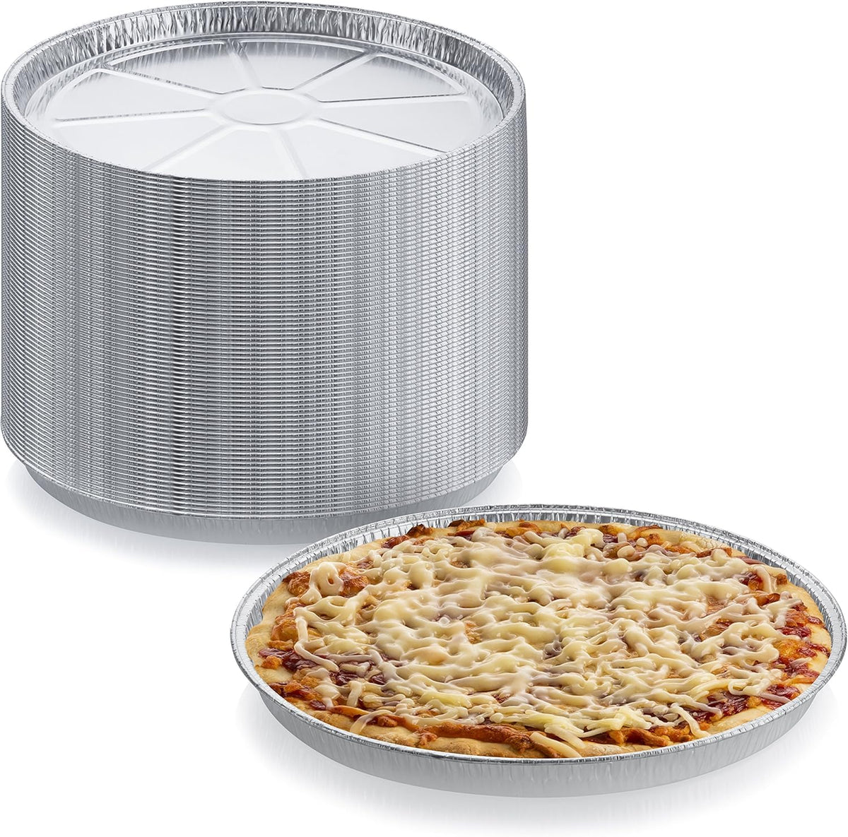 DCS Deals Pack of 12 Disposable Round Foil Pizza Pans – Durable Pizza Tray for Cookies, Cake, Focaccia and More – Size: 12-1/4" x 3/8"