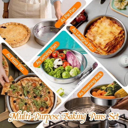 tifanso 3PCS 8" Round Stainless Steel Even Heating Cake Pans for Baking