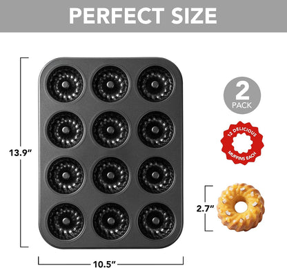 Tiawudi Mini Fluted Tube Cake Pan, 12 Cavity Baking Pan, Non-stick Baking Mold for Cupcakes, Donuts, Cornbread, Brownies, Jellies, Set of 2
