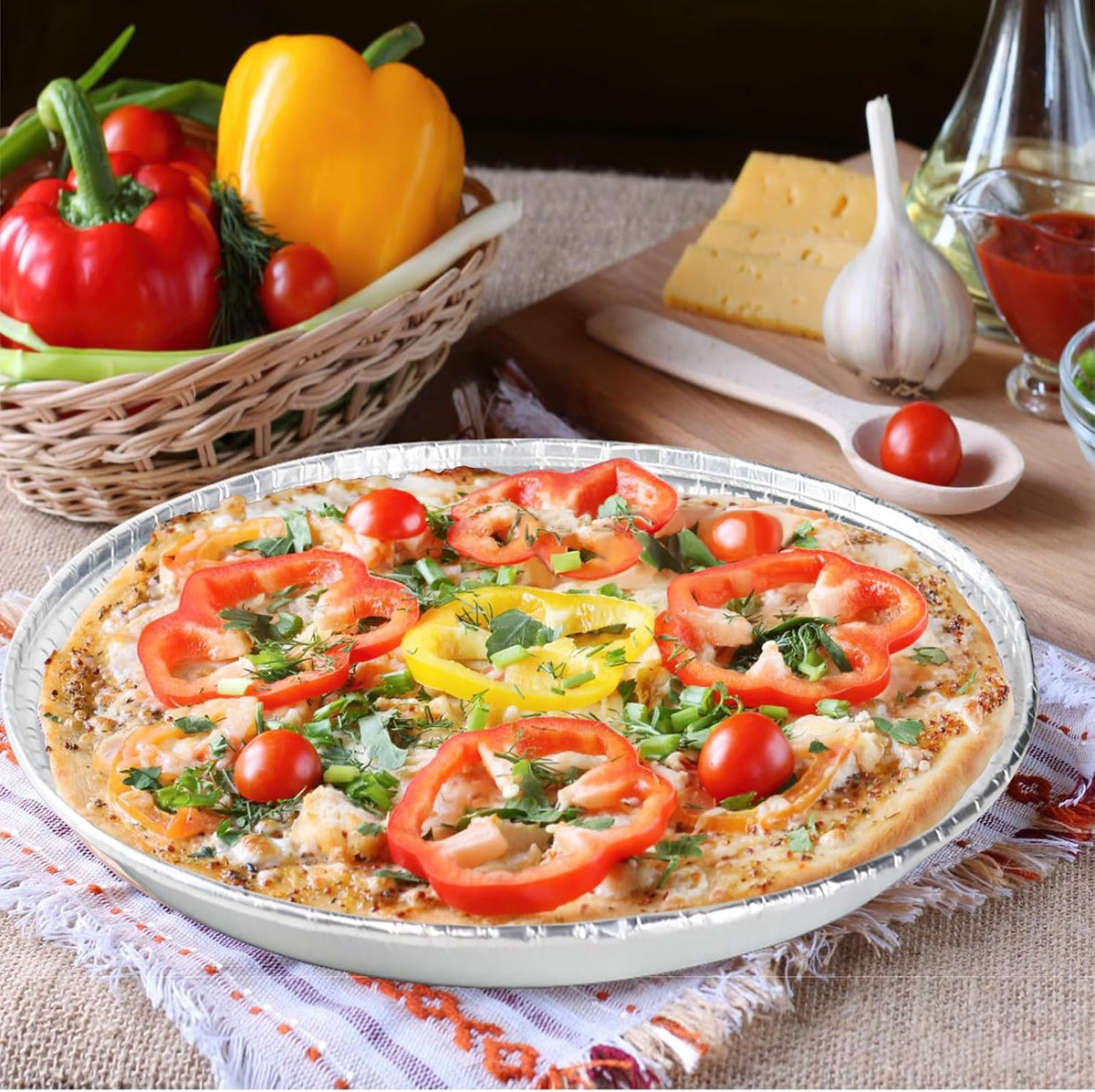 Pack of 12 -Disposable Round Foil Pizza Pans 12 Inch Focaccia Pan Large Serving Trays for Cookies, Cake, Focaccia and More