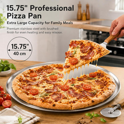 P&P CHEF 15.75 In Stainless Steel Pizza Pan, Set of 2, For Baking & Serving