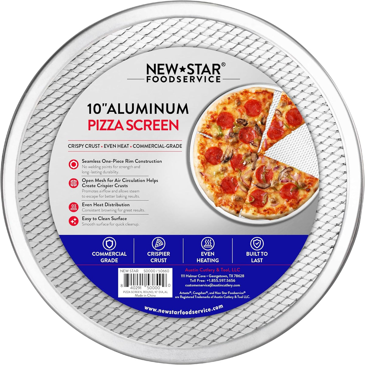New Star Foodservice Restaurant-Grade Seamless Aluminum Pizza Baking Screen, 10 Inch