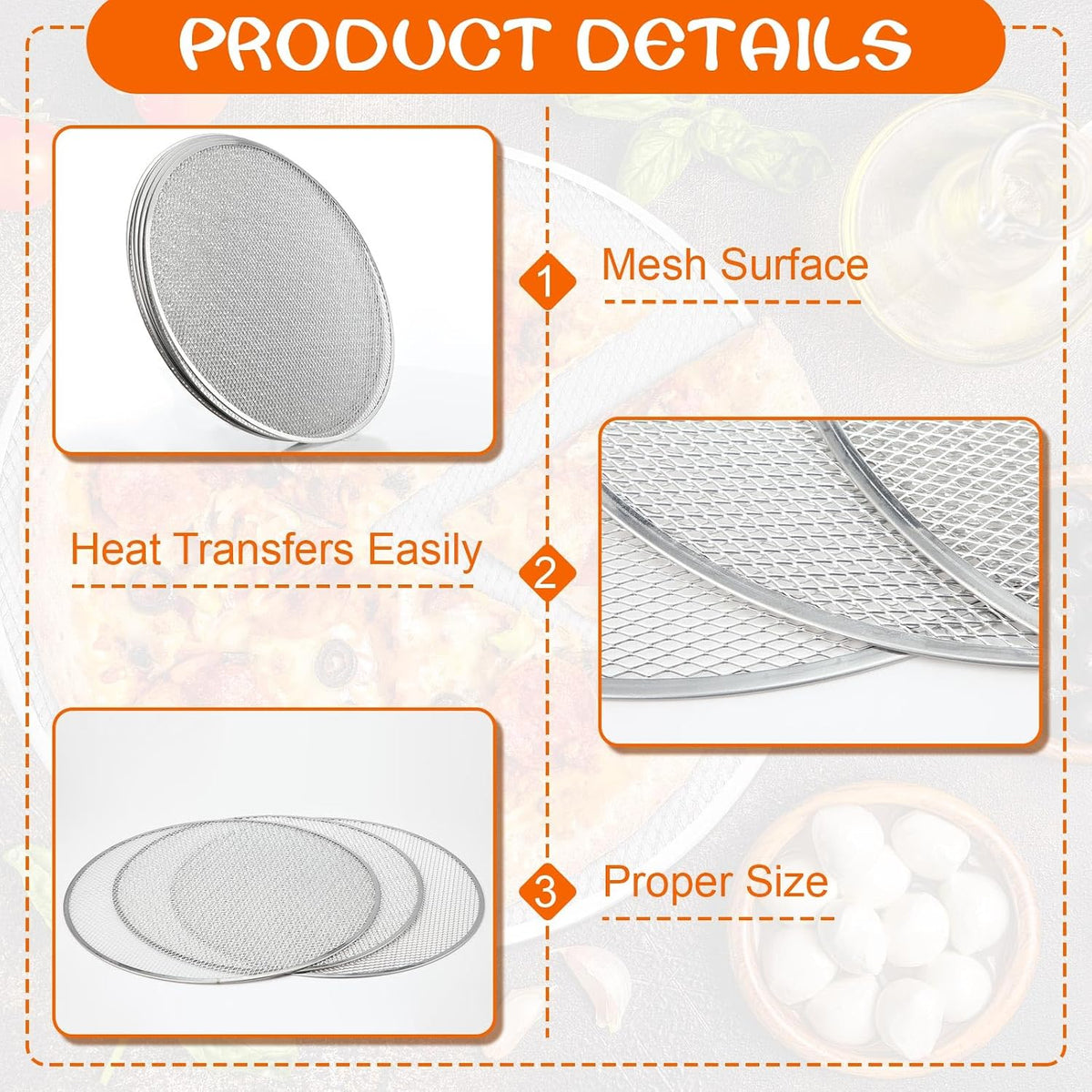 Nuogo 5 Pcs 14 Inch Aluminum Mesh Pizza Screens with Holes, Round Nonstick