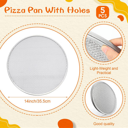 Nuogo 5 Pcs 14 Inch Aluminum Mesh Pizza Screens with Holes, Round Nonstick