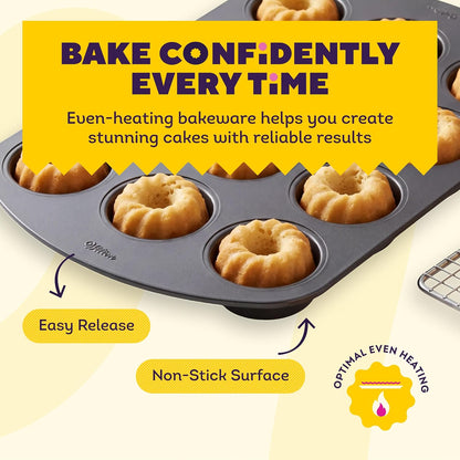 Wilton Gold Non-Stick Mini Fluted Tube Pan, Made Without PFAS, 12-Cavity