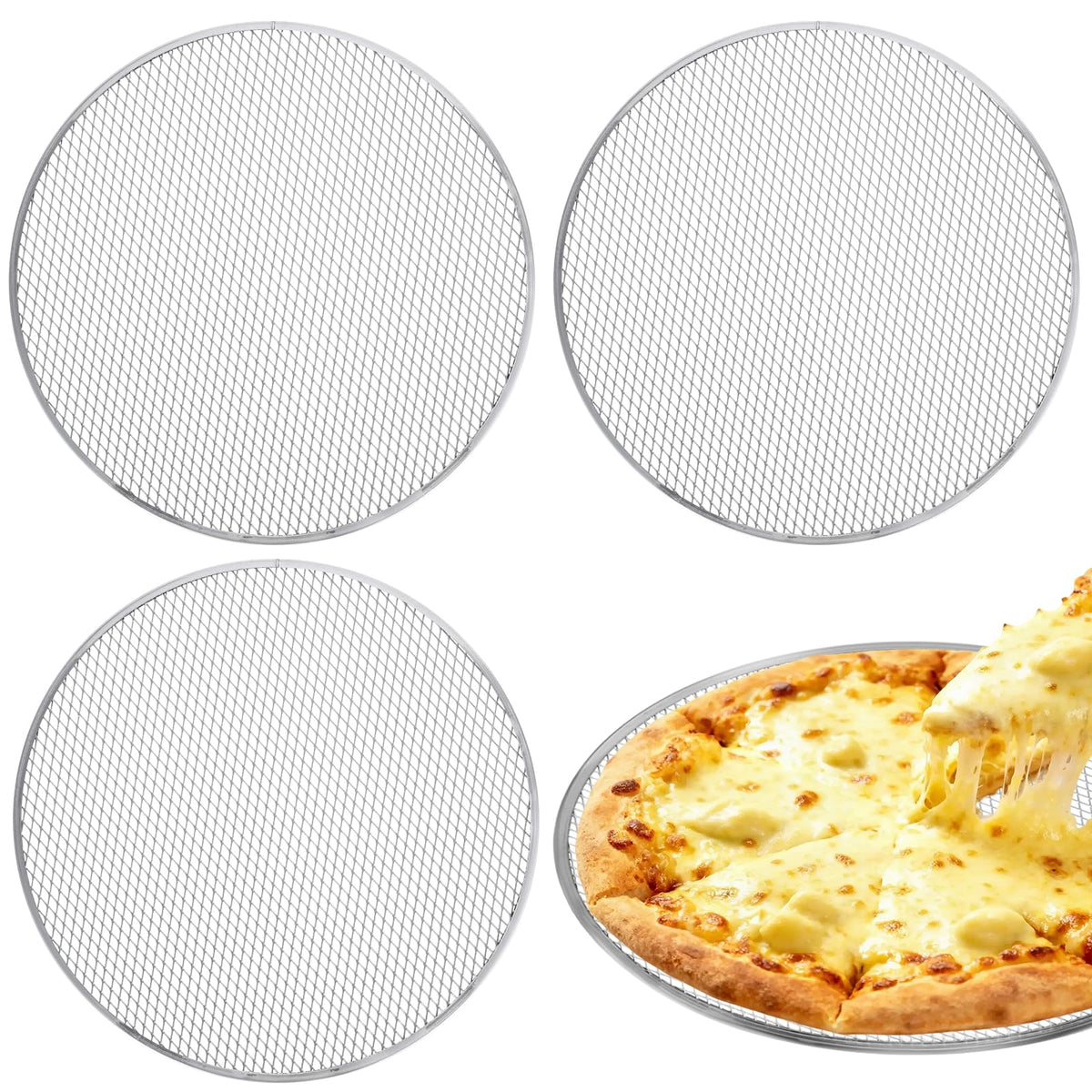 3 Pcs Pizza Screen, 14 Inch Pizza Pan for Oven, Nonstick Pizza Tray for Oven, Dishwasher Safe(3 PCS 14 inch)