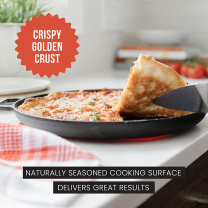 Chef Pomodoro Cast Iron Pizza Pan, 12 Inch, Pre-Seasoned Non-Stick Skillet