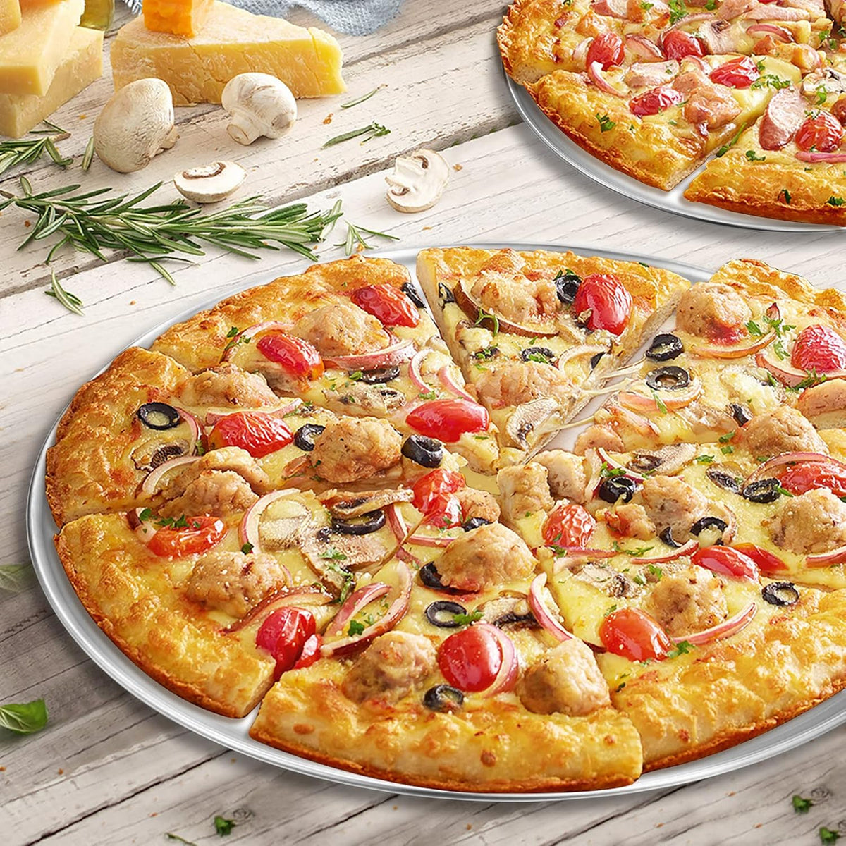 Deedro Stainless Steel Pizza Pan 13½ Inch, Round Pizza Oven Tray, 2 Pack