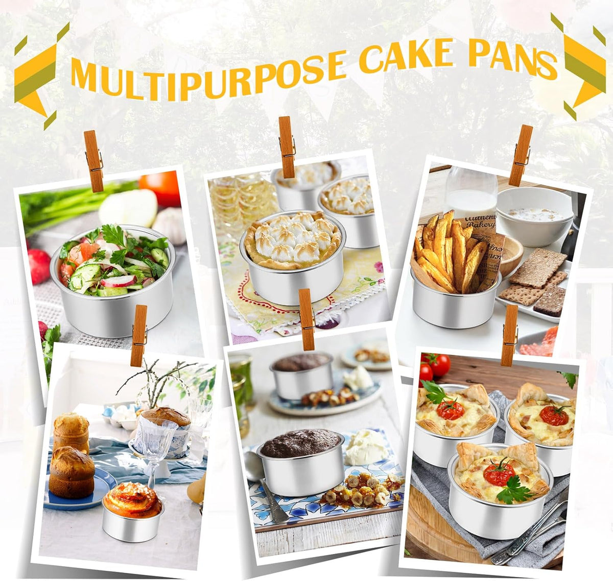 P&P CHEF 4 Inch Cake Pan Set of 4, Stainless Steel Round Cake Pans Tins