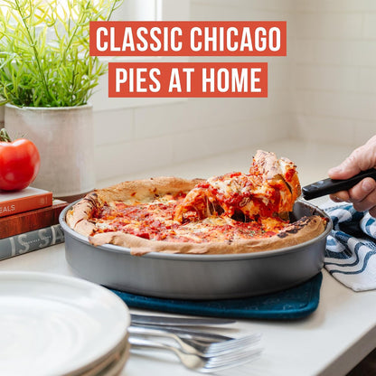 Chef Pomodoro Chicago Deep Dish Pizza Pan, 12 Inch Hard Anodized Aluminum